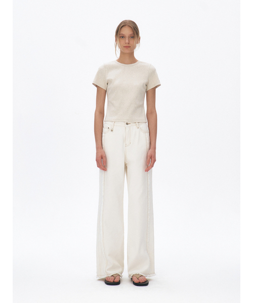 KUME(クメ)の「Semi-Cropped Cotton T-shirt, Melange Oatmeal(Tシャツ/カットソー・レディース・その他・SMALL/MEDIUM)」の1枚目の写真