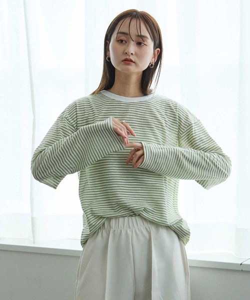 Bulue.（ブルー）の「【Bulue.】シアーボーダーロンT（Tシャツ/カットソー・レディース・ブラック/ネイビー/グリーン・FREE）」の19枚目の写真