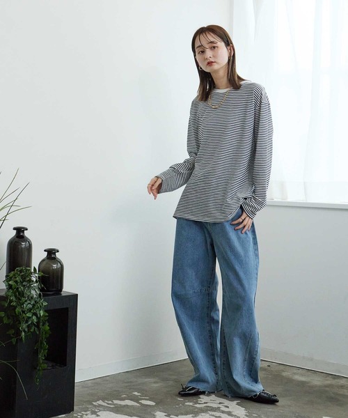 Bulue.（ブルー）の「【Bulue.】シアーボーダーロンT（Tシャツ/カットソー・レディース・ブラック/ネイビー/グリーン・FREE）」の18枚目の写真