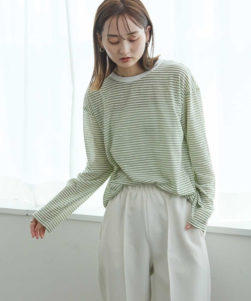 Bulue.（ブルー）の「【Bulue.】シアーボーダーロンT（Tシャツ/カットソー・レディース・ブラック/ネイビー/グリーン・FREE）」の12枚目の写真