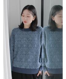 Samansa Mos2 blue | ジャカードモールニットプルオーバー(ニット/セーター)