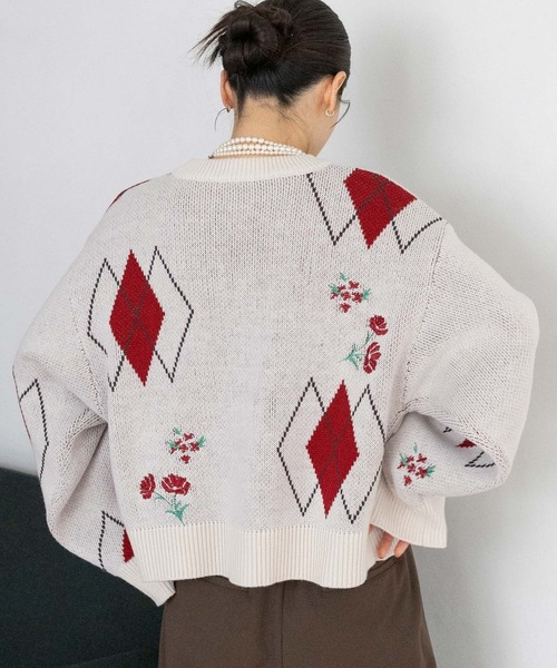 フラワー刺繍ニットカーディガン（ニット/セーター）｜RAGEBLUE
