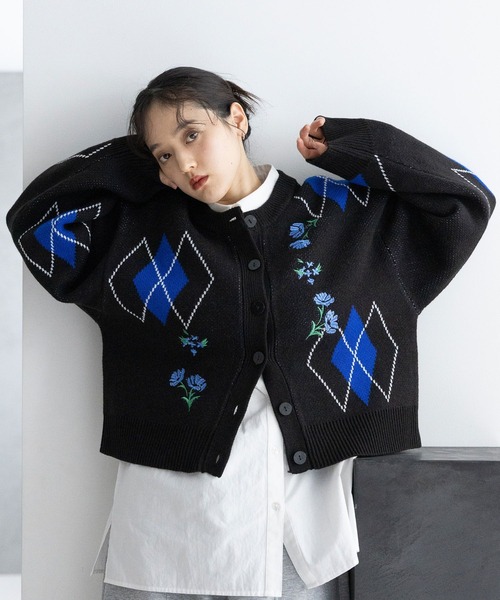 フラワー刺繍ニットカーディガン（ニット/セーター）｜RAGEBLUE