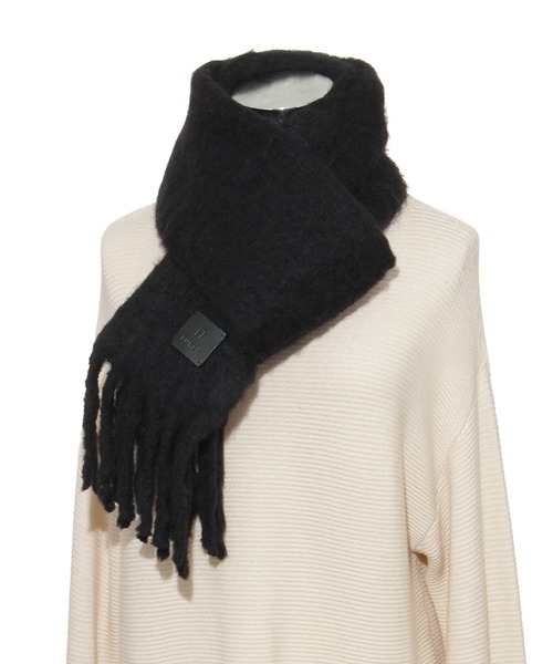 WEB限定】ボリュームフリンジマフラー ロゴ レザータグ（マフラー