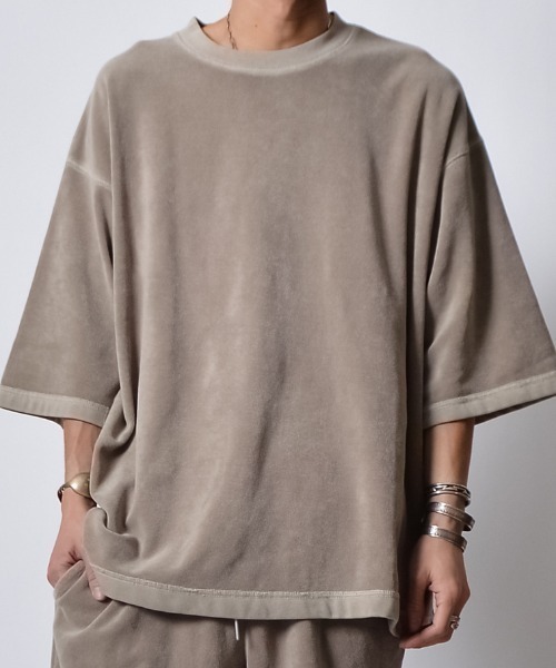 DOUBLE STEAL(ダブルスティール)の「DSピグメントパイルオーバーサイズTシャツ(Tシャツ/カットソー・メンズ・グリーン/ブラック/グレイッシュベージュ・MEDIUM/SMALL/LARGE)」の1枚目の写真