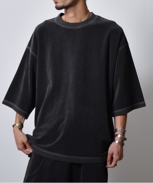 DOUBLE STEAL(ダブルスティール)の「DSピグメントパイルオーバーサイズTシャツ(Tシャツ/カットソー・メンズ・グリーン/ブラック/グレイッシュベージュ・MEDIUM/SMALL/LARGE)」の4枚目の写真