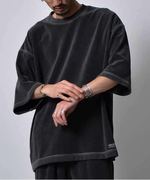 DOUBLE STEAL(ダブルスティール)の「DSピグメントパイルオーバーサイズTシャツ(Tシャツ/カットソー・メンズ・グリーン/ブラック/グレイッシュベージュ・MEDIUM/SMALL/LARGE)」の5枚目の写真