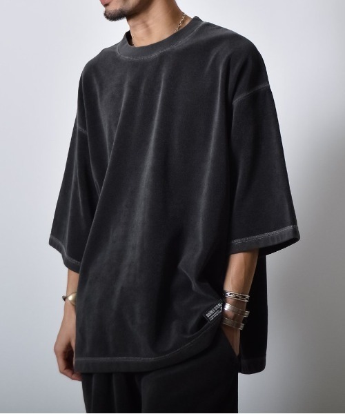 DOUBLE STEAL(ダブルスティール)の「DSピグメントパイルオーバーサイズTシャツ(Tシャツ/カットソー・メンズ・グリーン/ブラック/グレイッシュベージュ・MEDIUM/SMALL/LARGE)」の7枚目の写真