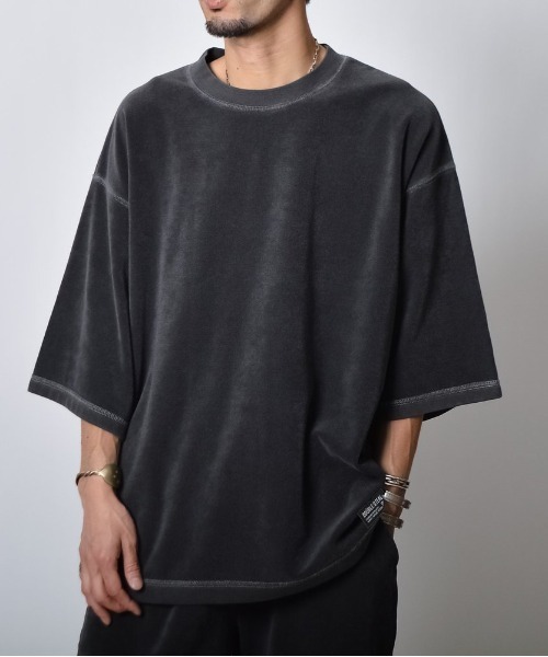 DOUBLE STEAL(ダブルスティール)の「DSピグメントパイルオーバーサイズTシャツ(Tシャツ/カットソー・メンズ・グリーン/ブラック/グレイッシュベージュ・MEDIUM/SMALL/LARGE)」の8枚目の写真