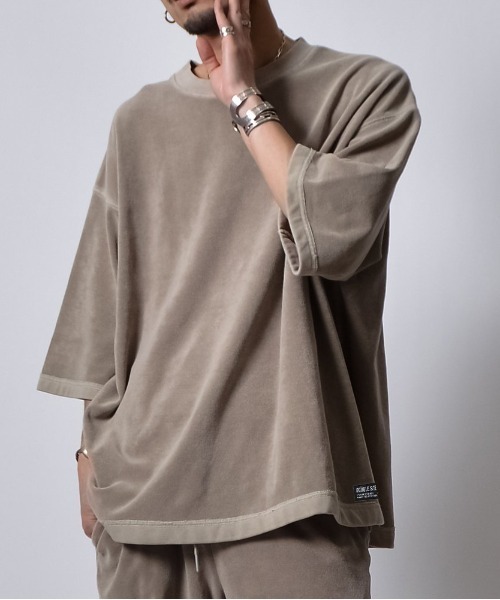 DOUBLE STEAL(ダブルスティール)の「DSピグメントパイルオーバーサイズTシャツ(Tシャツ/カットソー・メンズ・グリーン/ブラック/グレイッシュベージュ・MEDIUM/SMALL/LARGE)」の16枚目の写真