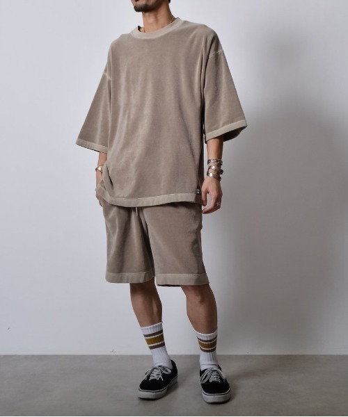 DOUBLE STEAL(ダブルスティール)の「DSピグメントパイルオーバーサイズTシャツ(Tシャツ/カットソー・メンズ・グリーン/ブラック/グレイッシュベージュ・MEDIUM/SMALL/LARGE)」の17枚目の写真