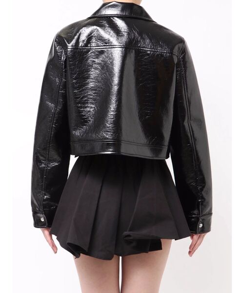 GYDA（ジェイダ）の「Symmetry GYDA EMBOSSパテントフェイクレザーショートジャケット（ライダースジャケット・レディース・ブラック/オフホワイト・FREE）」の16枚目の写真
