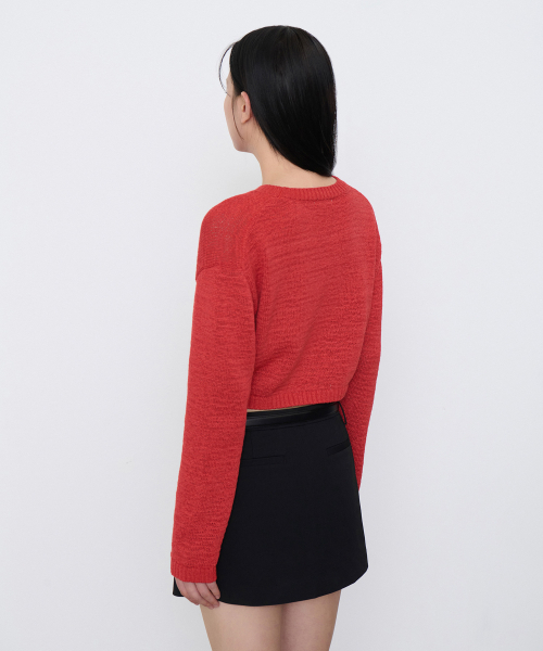 MUSINSA STANDARD WOMAN（ムシンサスタンダードウーマン）の「ウィメンズフラットヤンクロップニット[レッド]（ニット/セーター・レディース・その他・S/M/L）」の2枚目の写真