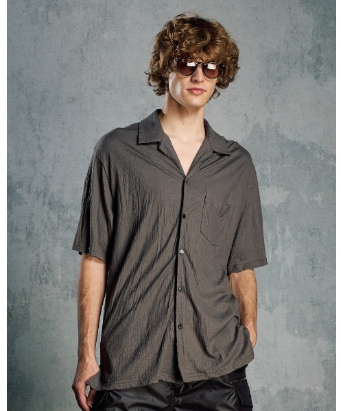 wjk（ダヴルジェイケイ）の「ex.comfy wool open collar shirt（シャツ/ブラウス・メンズ・グレー/ブラック・SMALL/MEDIUM/LARGE/X-LARGE）」の2枚目の写真