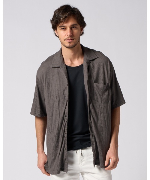 wjk（ダヴルジェイケイ）の「ex.comfy wool open collar shirt（シャツ/ブラウス・メンズ・グレー/ブラック・SMALL/MEDIUM/LARGE/X-LARGE）」の3枚目の写真