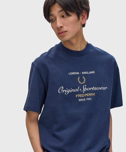 Fre Perryネイビー リブ付き Tシャツ 半袖 FRED PERRY（フレッドペリー） ツインティップラインTシャツ M1588