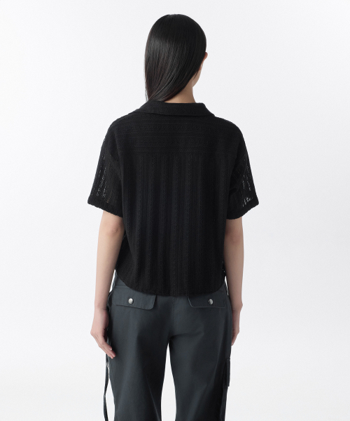 MUSINSA STANDARD WOMAN（ムシンサスタンダードウーマン）の「ウィメンズリラックスクロシェ半袖シャツ[ブラック]（シャツ/ブラウス・レディース・その他・SMALL/MEDIUM/X-SMALL/LARGE）」の3枚目の写真