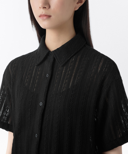 MUSINSA STANDARD WOMAN（ムシンサスタンダードウーマン）の「ウィメンズリラックスクロシェ半袖シャツ[ブラック]（シャツ/ブラウス・レディース・その他・SMALL/MEDIUM/X-SMALL/LARGE）」の4枚目の写真