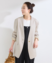 B.C STOCK（ベーセーストック）の「手洗い可   リネンライクC LESSジャケット（ノーカラージャケット）」