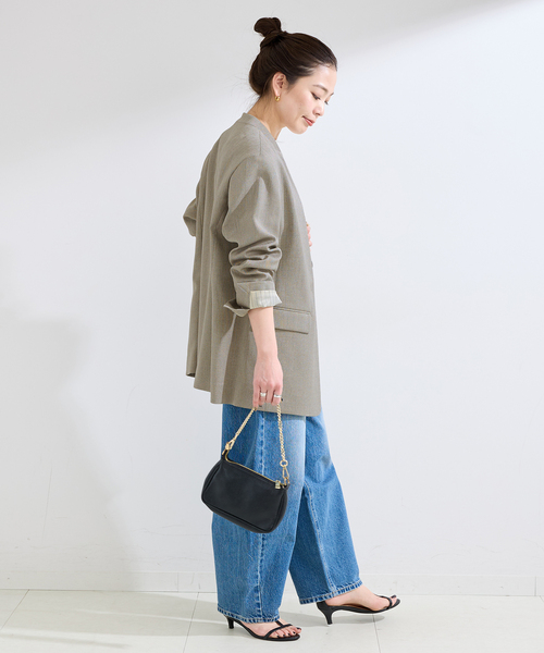 B.C STOCK（ベーセーストック）の「手洗い可 / リネンライクC/LESSジャケット（ノーカラージャケット・レディース・アイボリー/カーキ・FREE）」の12枚目の写真