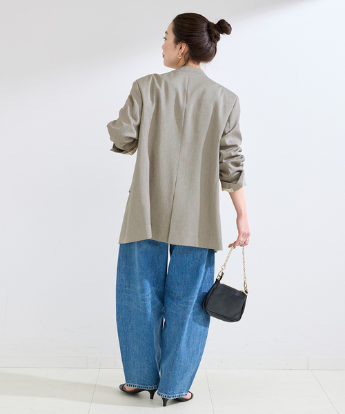 B.C STOCK（ベーセーストック）の「手洗い可 / リネンライクC/LESSジャケット（ノーカラージャケット・レディース・アイボリー/カーキ・FREE）」の13枚目の写真