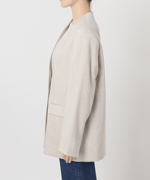 B.C STOCK（ベーセーストック）の「手洗い可 / リネンライクC/LESSジャケット（ノーカラージャケット・レディース・アイボリー/カーキ・FREE）」の18枚目の写真