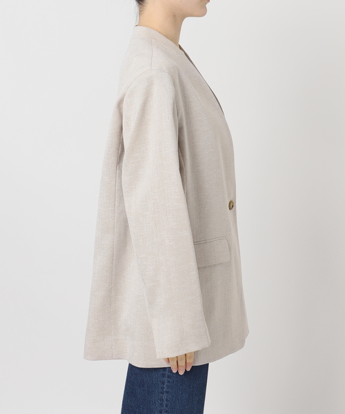 B.C STOCK（ベーセーストック）の「手洗い可 / リネンライクC/LESSジャケット（ノーカラージャケット・レディース・アイボリー/カーキ・FREE）」の20枚目の写真