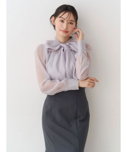 MERCURYDUO（マーキュリーデュオ）の「オーガンジービッグボウタイブラウス（シャツ/ブラウス・レディース・オフホワイト/ピンク/ライトグレー・FREE）」の3枚目の写真