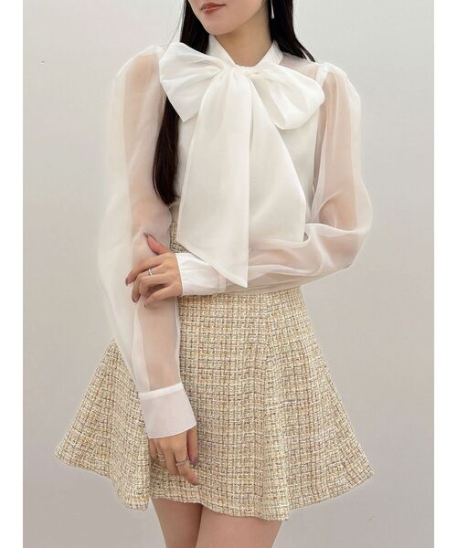 MERCURYDUO（マーキュリーデュオ）の「オーガンジービッグボウタイブラウス（シャツ/ブラウス・レディース・オフホワイト/ピンク/ライトグレー・FREE）」の18枚目の写真