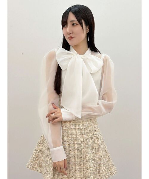 MERCURYDUO（マーキュリーデュオ）の「オーガンジービッグボウタイブラウス（シャツ/ブラウス・レディース・オフホワイト/ピンク・FREE）」の16枚目の写真