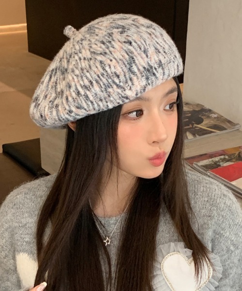 リブ編み ニットベレー帽 レディース小顔（ハンチング/ベレー帽
