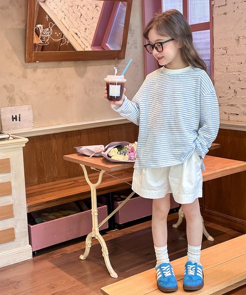 aimoha(アイモハ)の「【aimoha-KIDS-】キッズ シアーボーダーロングTシャツ(Tシャツ/カットソー・キッズ・ブルー・100/110/120/130/140/150/160)」の5枚目の写真