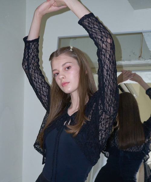 mieya mieya(ミーヤミーヤ)の「【mieya mieya】BABY LACE CARDIGAN/ベビーレースカーディガン(カーディガン/ボレロ・レディース・ホワイト/ブラック/ピンク・FREE)」の2枚目の写真