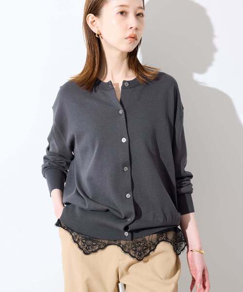 SLOBE IENA（スローブイエナ）の「《シリーズあり》コットンキュプラクルーネックカーディガン（カーディガン/ボレロ・レディース・アイボリー/ベージュ/ピンク/チャコールグレー・FREE）」の3枚目の写真