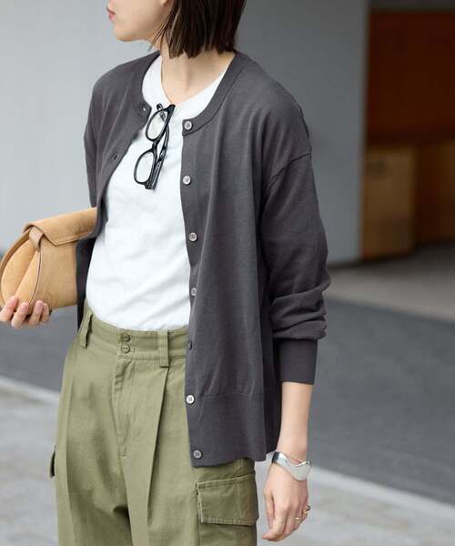 SLOBE IENA（スローブイエナ）の「《シリーズあり》コットンキュプラクルーネックカーディガン（カーディガン/ボレロ・レディース・アイボリー/ベージュ/ピンク/チャコールグレー・FREE）」の19枚目の写真