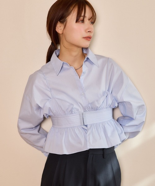 mysty woman（ミスティウーマン）の「ビスチェSETレギュラーシャツLS　659799（シャツ/ブラウス・レディース・オフホワイト/ブラック/ブルー・FREE）」の3枚目の写真