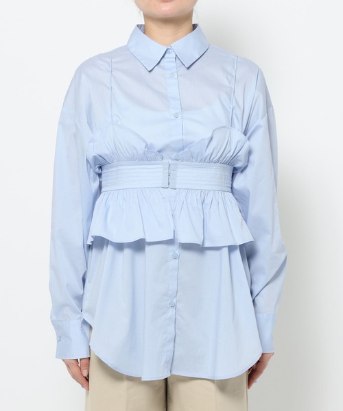 mysty woman（ミスティウーマン）の「ビスチェSETレギュラーシャツLS　659799（シャツ/ブラウス・レディース・オフホワイト/ブラック/ブルー・FREE）」の10枚目の写真