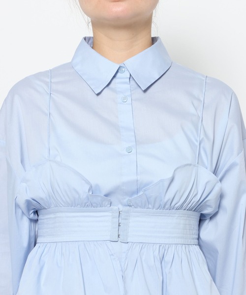 mysty woman（ミスティウーマン）の「ビスチェSETレギュラーシャツLS　659799（シャツ/ブラウス・レディース・オフホワイト/ブラック/ブルー・FREE）」の13枚目の写真