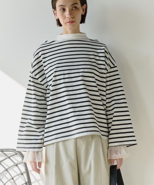 Libra Cue(リブラ キュー)の「フリルチュールスリーブカットソー(Tシャツ/カットソー・レディース・アイボリー/ブラック・FREE)」の10枚目の写真