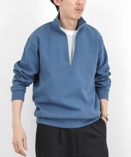 NOLLEY’S(ノーリーズ)の「リブダンボール スタンドハーフジップ プルオーバー 26SS(スウェット・メンズ・グレイッシュブルー/ダークネイビー/ライトグレー/ベージュ・M/S/XL/L)」の3枚目の写真