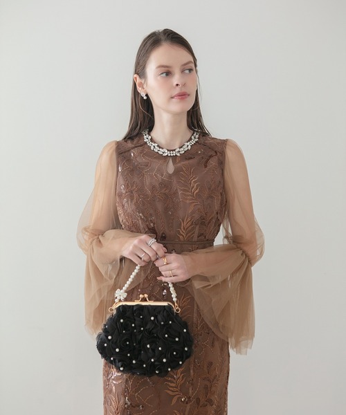 Leja(レジャ)の「【LEJA】3WAYチュールフラワーパールリボンハンドルバッグ結婚式 お呼ばれピアス 二次会 同窓会 お呼ばれ オケージョン 20代 30代(ハンドバッグ・レディース・ブラック・FREE)」の1枚目の写真