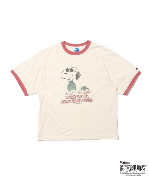 FRUIT OF THE LOOM(フルーツオブザルーム)の「【FRUIT OF THE LOOM】FTL x PEANUTS 19/-スラブ天竺3 / ピーナッツ スヌーピー 半袖Tシャツ(Tシャツ/カットソー・メンズ・アイボリー・L/M/S)」の1枚目の写真