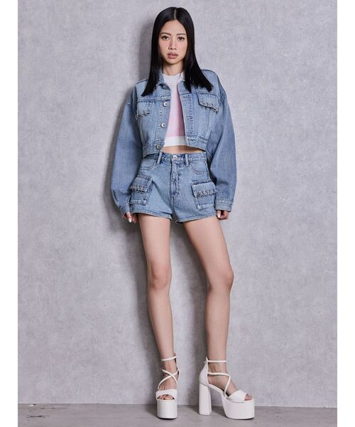 GYDA（ジェイダ）の「ring bijou studsデザインデニムショートGジャン（デニムジャケット・レディース・ライトブルー/ブルー・FREE）」の8枚目の写真