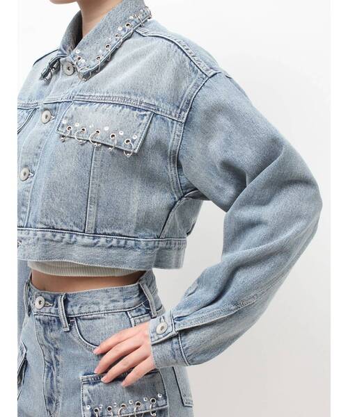 GYDA（ジェイダ）の「ring bijou studsデザインデニムショートGジャン（デニムジャケット・レディース・ライトブルー/ブルー・FREE）」の22枚目の写真