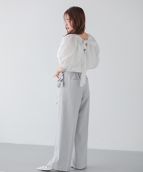 Fit more(フィットモア)の「バックリボンショート丈ジャガードトップス(その他トップス・レディース・ブルー/ホワイト・FREE)」の5枚目の写真