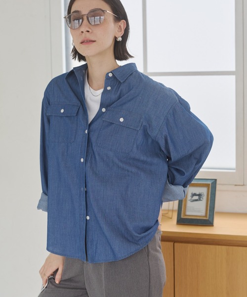 ANGIE(アンジー)の「シアーデニム オーバーサイズ レギュラーカラー シャツ(シャツ/ブラウス・レディース・ブルー/サックスブルー/ネイビー・FREE)」の17枚目の写真