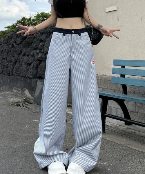 Vipoa(ヴィポア)の「レイヤード風ボーダーワイドデニム(デニムパンツ・レディース・ブラック系その他・MEDIUM/LARGE)」の18枚目の写真