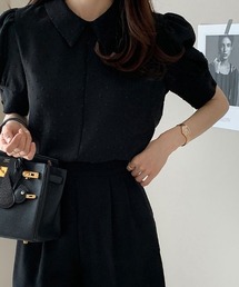 Diosfront（ディオスフロント）の「襟付き半袖ジャガードブラウス（シャツ/ブラウス）」