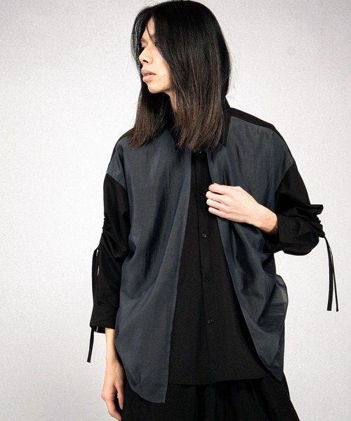 NO ID.（ノーアイディ）の「【NO ID.】Drawstrings Layered Shirt / ドローストリングスレイヤードシャツ（シャツ/ブラウス・メンズ・その他22/ブラック/グレー・ONE SIZE）」の6枚目の写真