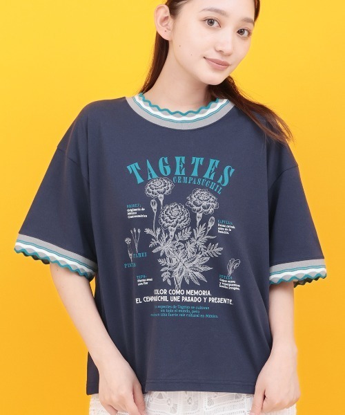 チチカカ(チチカカ)の「Orale! うねうねリンガーリブTシャツ(Tシャツ/カットソー・レディース・ライトグリーン/アイボリー/ネイビー・FREE)」の3枚目の写真